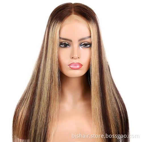 Wholesale 4/27 Highlight Straight Wig With 4x4 Lace Front Brazilian Human Hair Wigs Honey Blonde 150 Density Ombre Remy Wigs